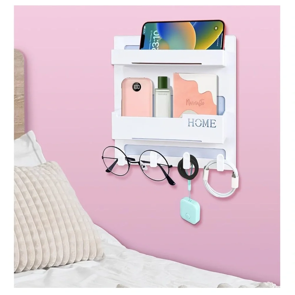 Wall Organizer with Hooks Bedside or Front Door